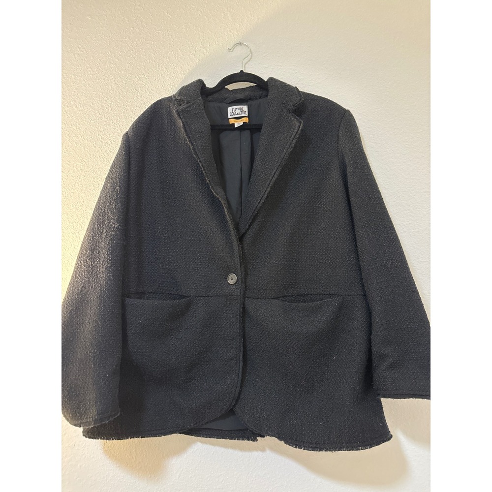 Future Collective Jenny K Lopez Black Textured Blazer Coat Jacket Large